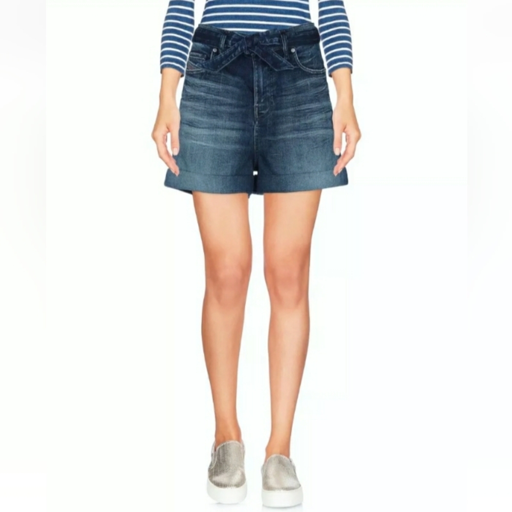 Diesel Kawaii High Waisted Cuffed Hem Belted Denim Jean Shorts Sz 25